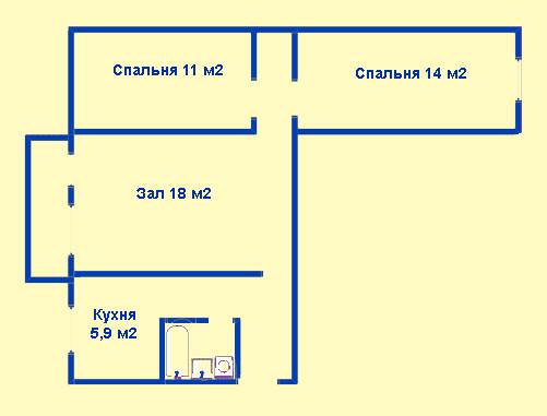 Схема 3-кв. улучшенной 104 серии